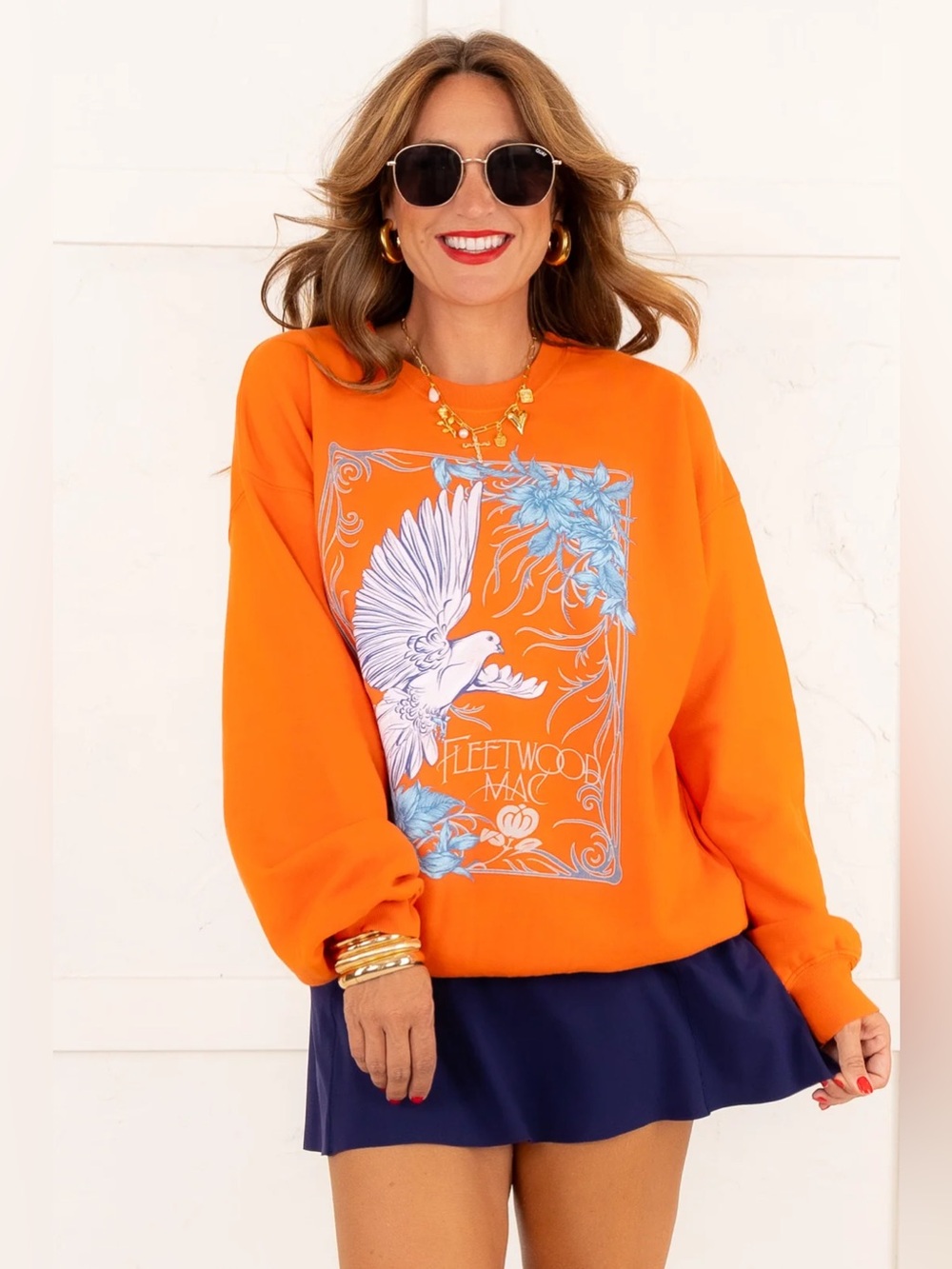 DAYDREAMER Fleetwood Mac Dove Crew in Tangerine Size S